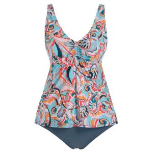 

Plus Size Ruched Printed Tankini Swimwear, Multi