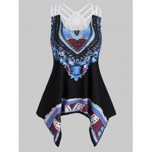 

Plus Size Handkerchief Printed Strappy Tank Top, Black