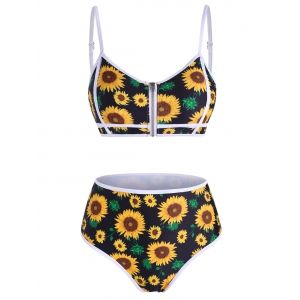 

Sunflower Zip Up Piping High Waisted Bikini Swimwear, Black