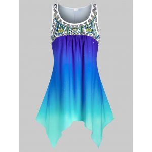 

Plus Size Handkerchief Ombre Color Geometry Tank Top, Blue