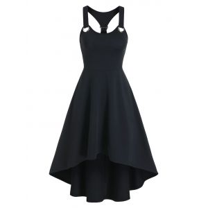 

Solid Color Grommet Cami High Low Dress, Black