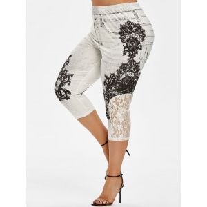 

Capri Lace Panel 3D Printed Plus Size Jeggings, White