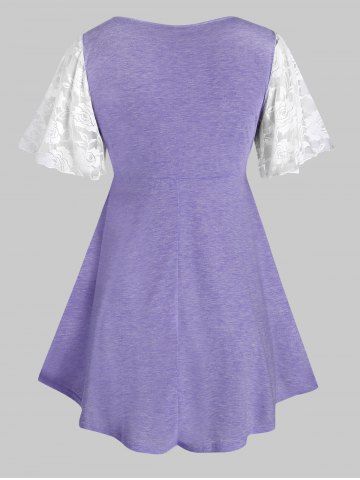 

Plus Size Lace Sheer Flutter Sleeve Square Neck Tee, Purple mimosa