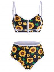 Sunflower Zip Up Piping High Waisted Bikini Swimwear -  