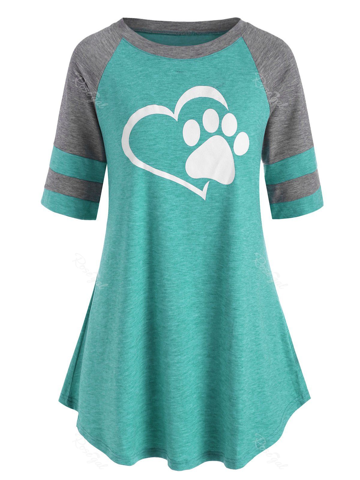 

Plus Size Contrast Color Raglan Sleeve Graphic T Shirt, Light green