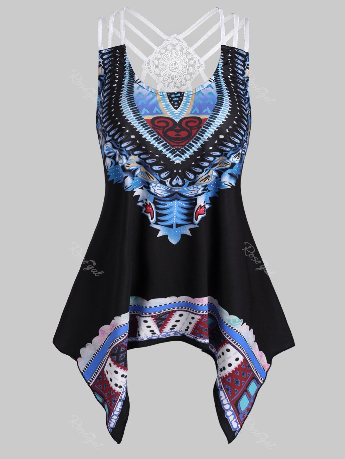 Cheap Plus Size Handkerchief Printed Strappy Tank Top  