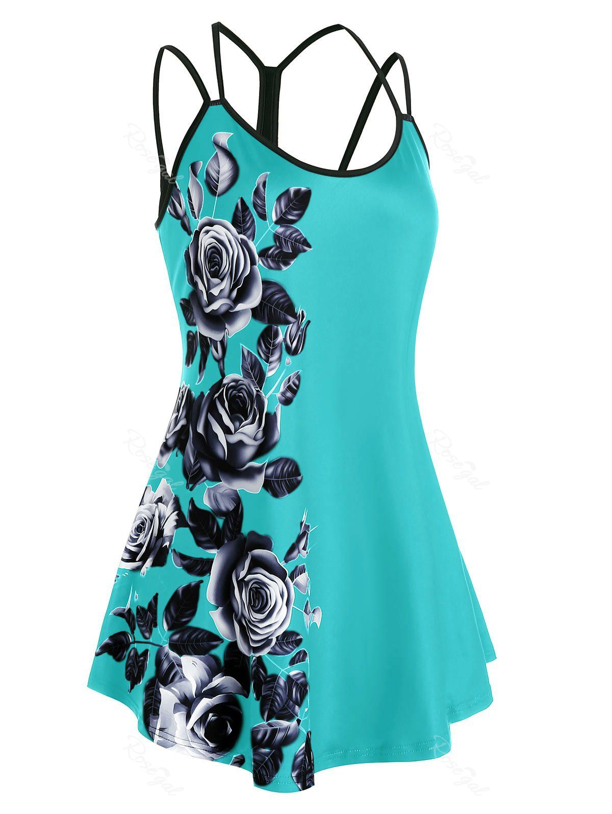 

Plus Size Floral Print Cutout Cami Top, Medium turquoise