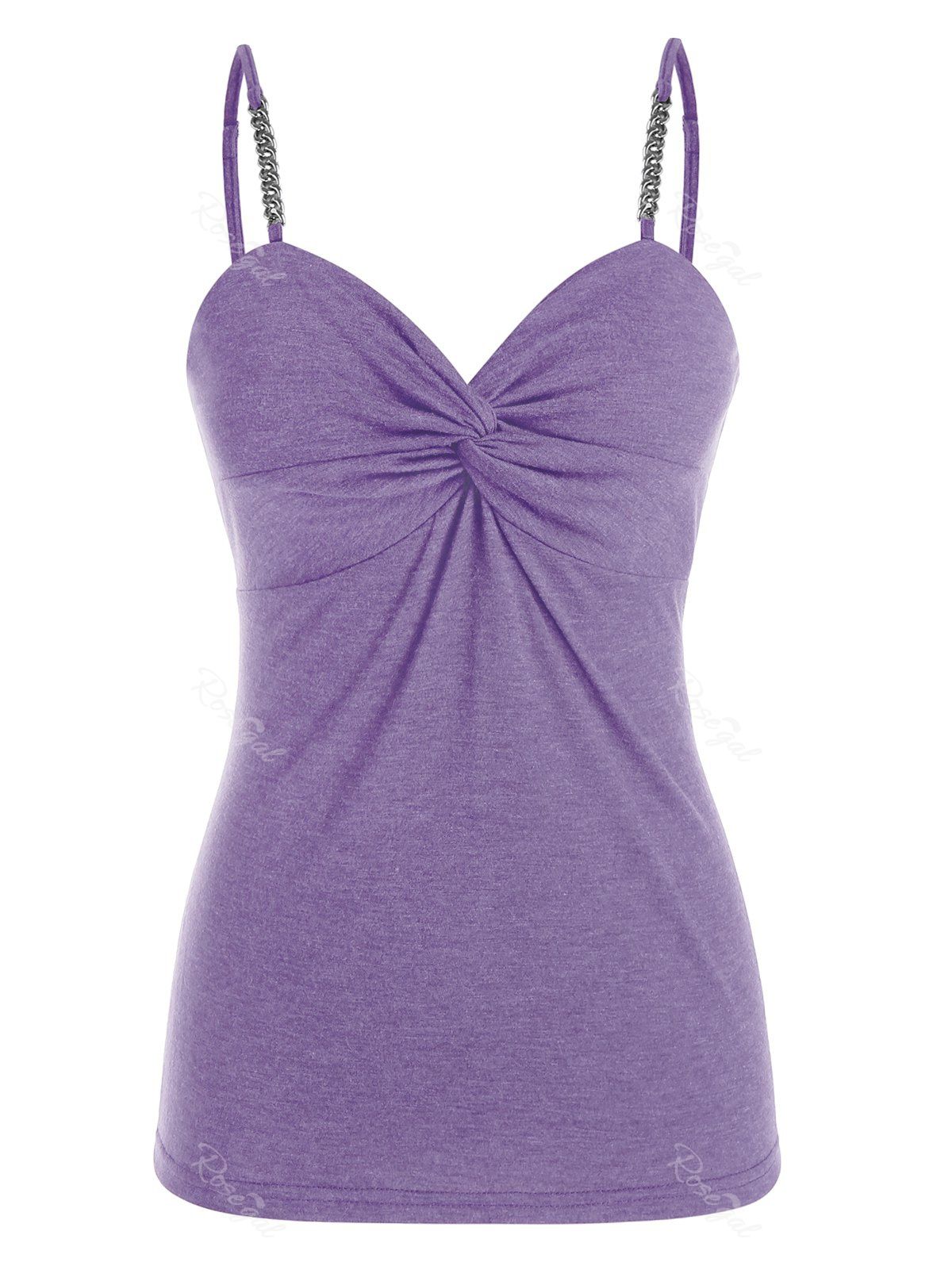 

Plus Size Ruched Chain Strap Tank Top, Purple mimosa