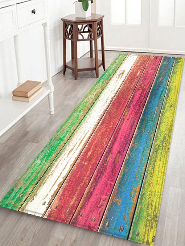 

Colorful Wood Board Patterned Water Absorption Area Rug, Multi