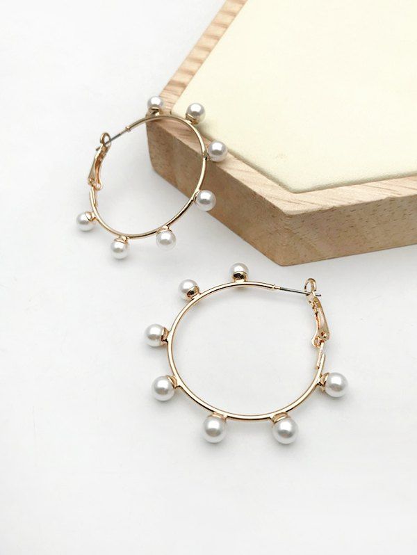 

Faux Peal Embellished Hoop Earrings, Golden