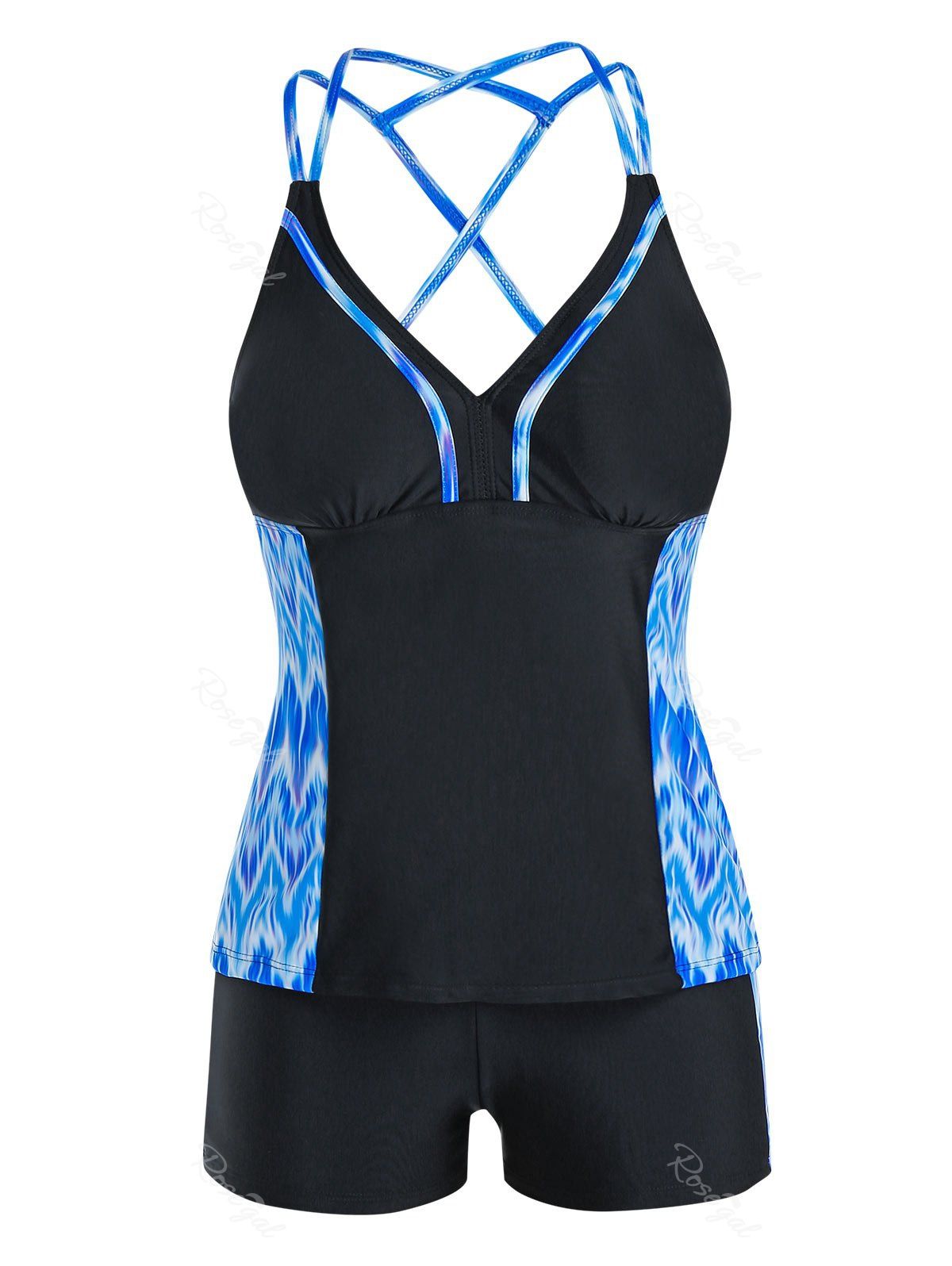

Plus Size Printed Crisscross Tankini Swimwear, Black