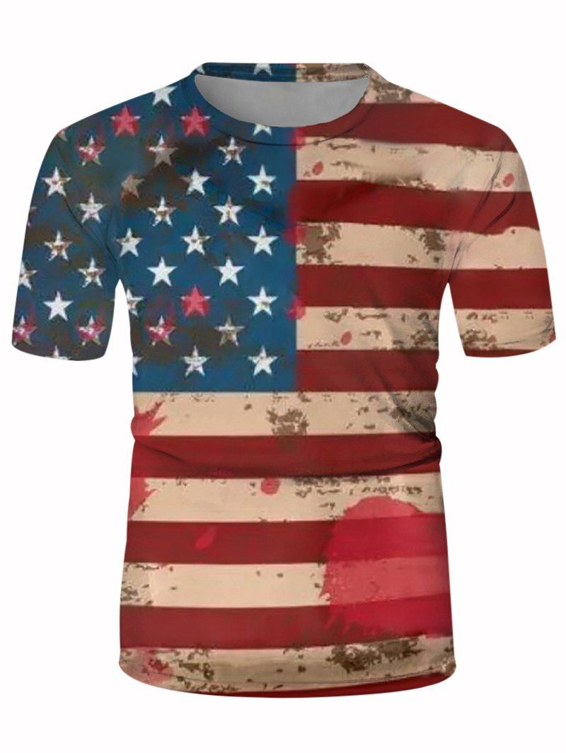

Retro American Flag Print Crew Neck Leisure T-shirt, Multi