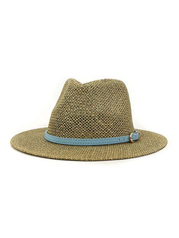 

Straw Jazz Hat With Leather Belt, Light blue