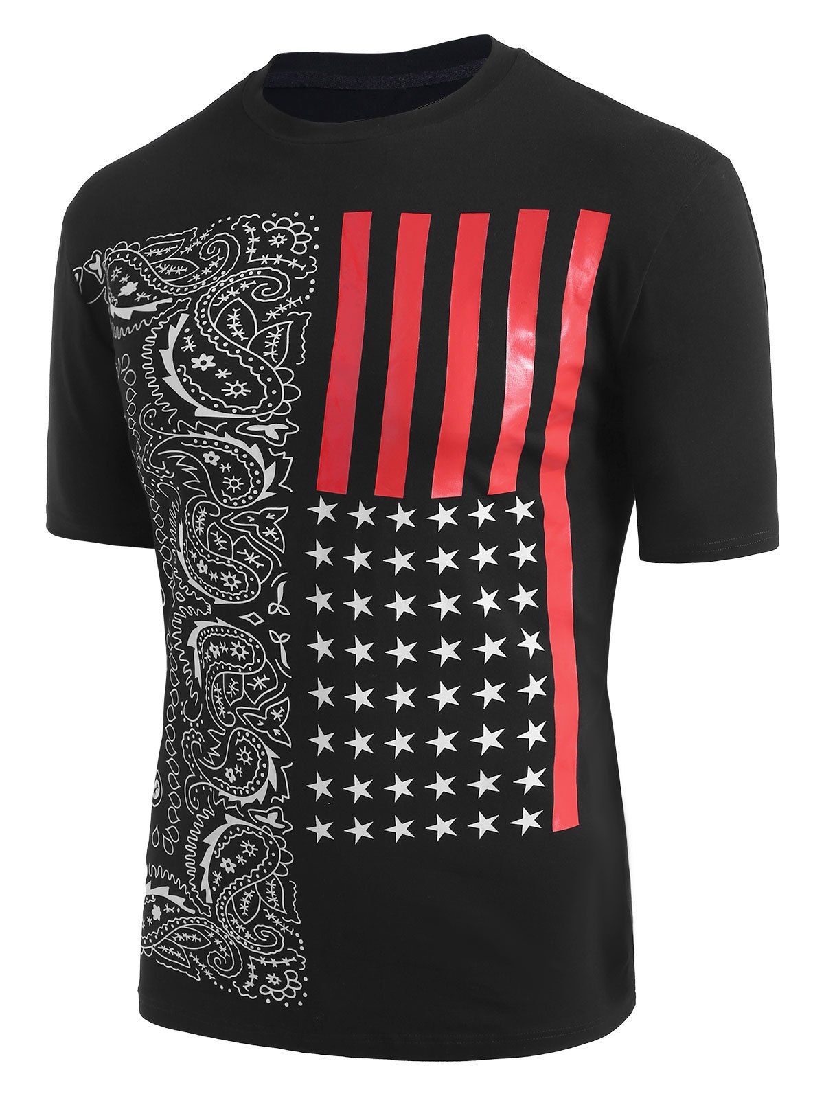 

American Flag Paisley Print Short Sleeve T-shirt, Black