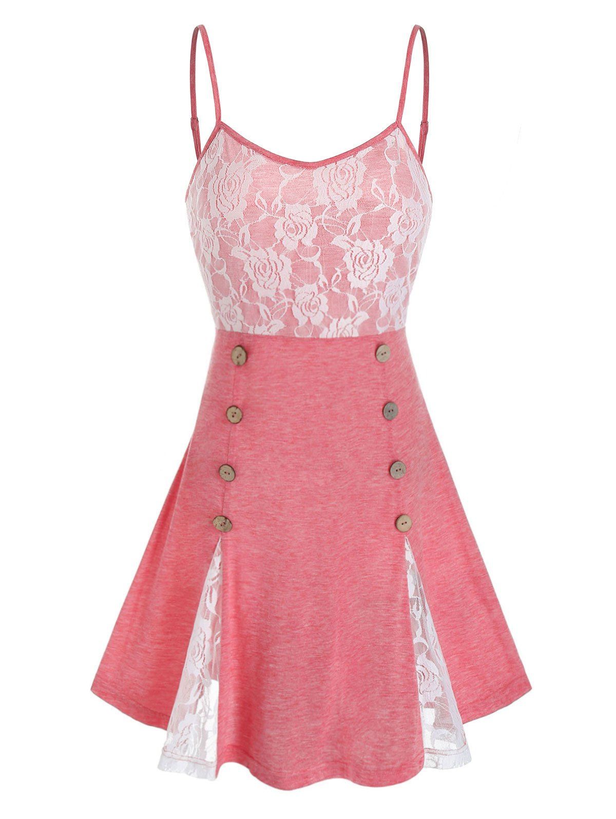 

Lace Panel Sailor Buttons Backless Cami Top, Light pink