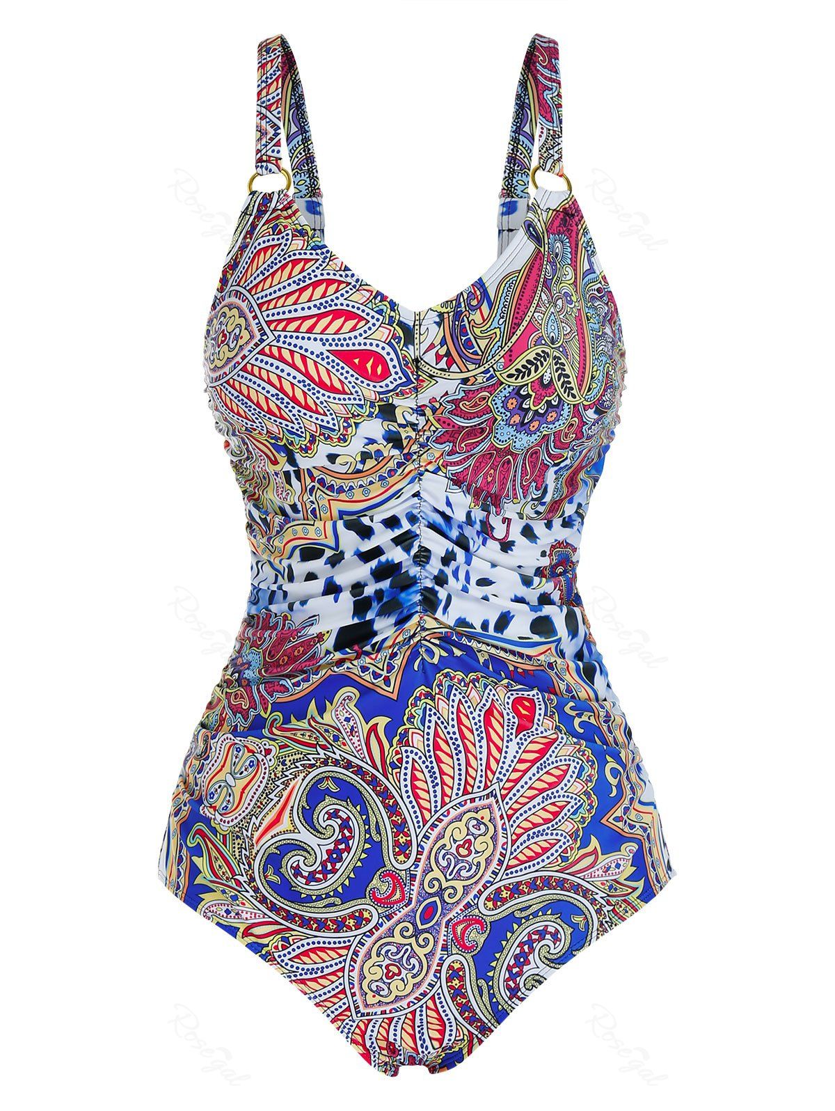 

Plus Size Full Print Ruched One-piece Swimsuit, Light pink