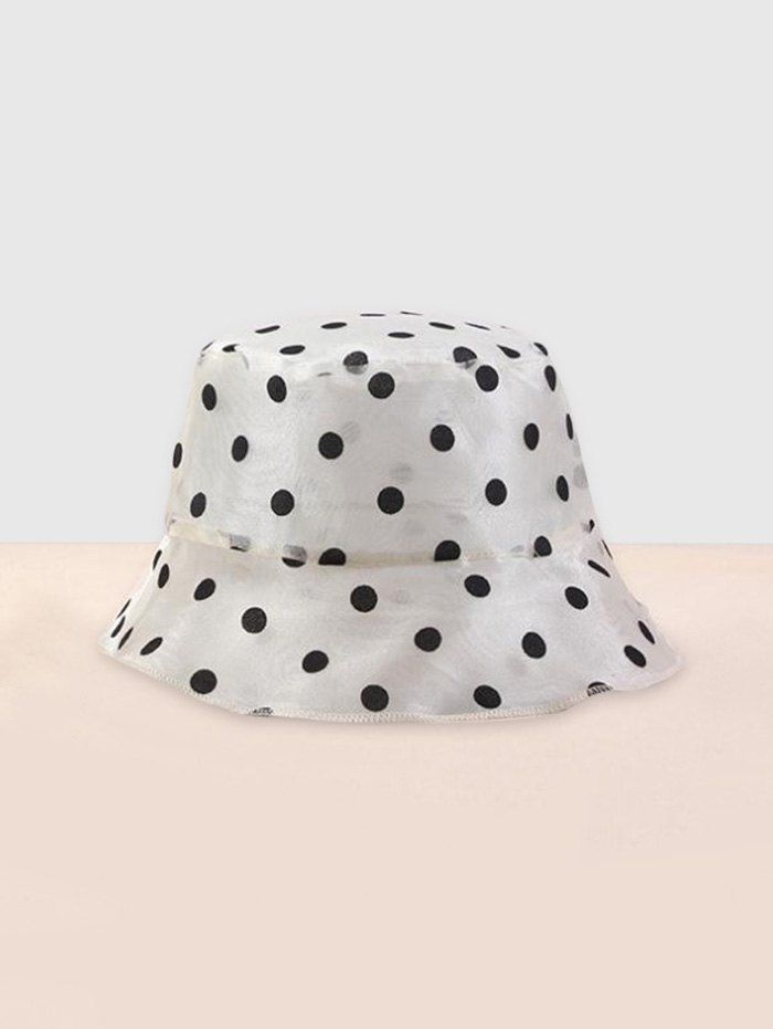

Polka Dot Print Sheer Mesh Bucket Hat, White