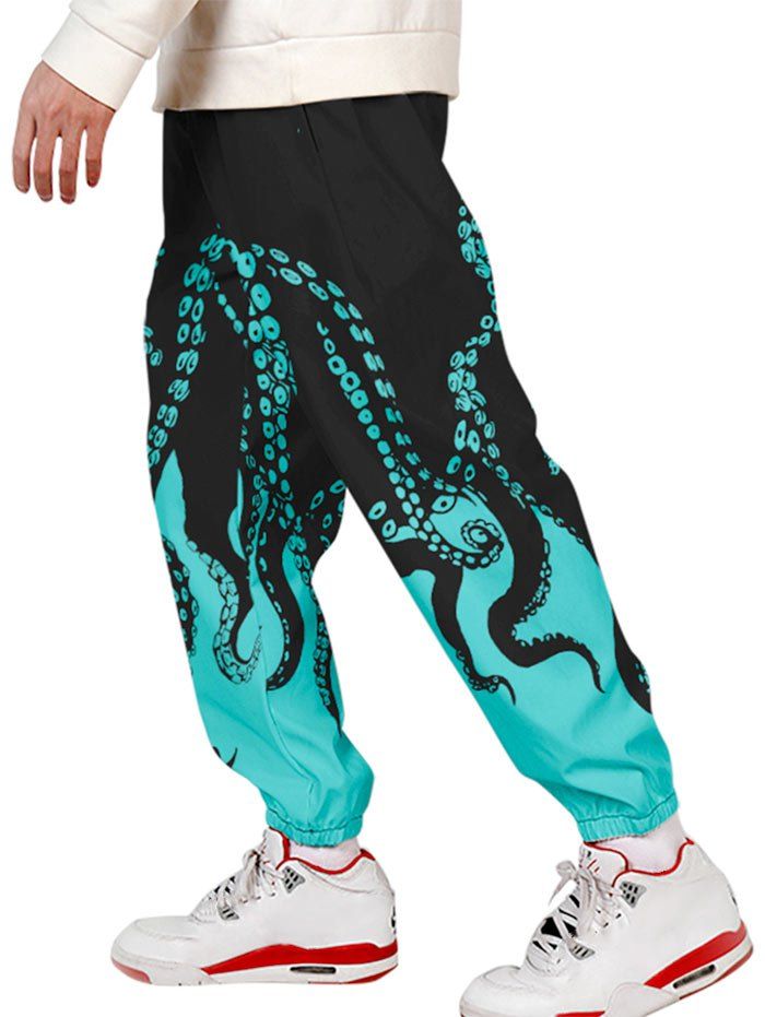 

Drawstring Octopus Print Jogger Pants, Green