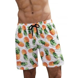 

Pineapple Printed Drawstring Causal Shorts, White