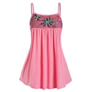

Plus Size Embroidered Mesh Swing Cami Top, Light pink