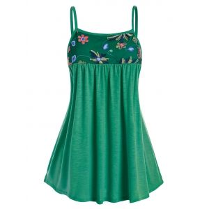 

Plus Size Embroidered Mesh Swing Cami Top, Deep green
