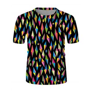 

Geo Compass Skull Print Crew Neck Casual T Shirt, Multi