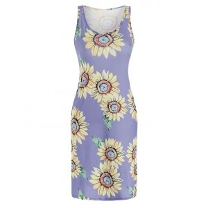 

Sunflower Print Side Pocket Tank Dress, Light purple