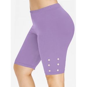 

Plus Size High Rise Eyelet Knee Length Leggings, Light purple