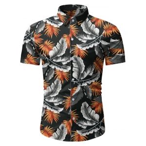 

Tropical Leaf Pattern Beach Shirt, Black