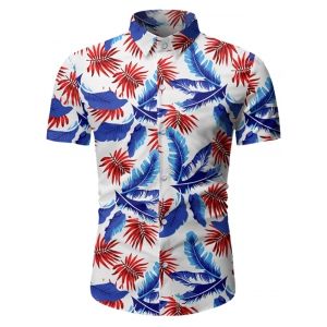 

Tropical Leaf Pattern Beach Shirt, White