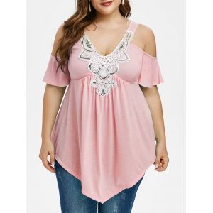 

Plus Size Cold Shoulder Sequin Embellished T Shirt, Pig pink