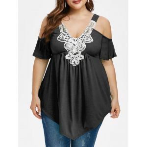 

Plus Size Cold Shoulder Sequin Embellished T Shirt, Dark slate grey