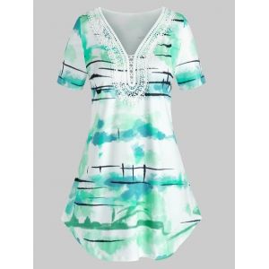 

Plus Size Tie Dye V Neck Lace T Shirt, Medium turquoise