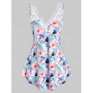 

Plus Size Flower Lace Panel Curved Backless Tank Top, Baby blue