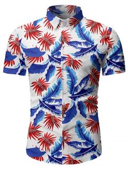 Tropical Leaf Pattern Beach Shirt - WHITE - XS