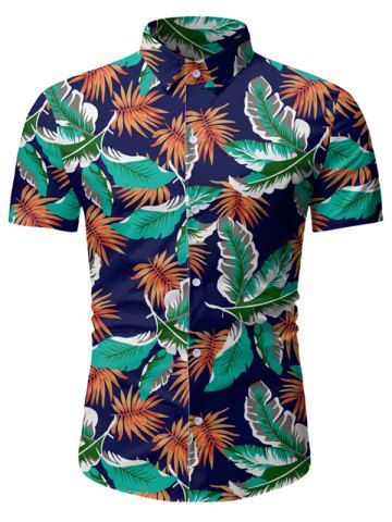 Modelo de la hoja tropical camisa de la playa - BLUE - XS
