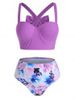 Bowknot Back Floral Push Up Bikini Swimwear -  