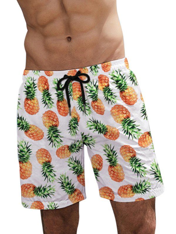 

Pineapple Printed Drawstring Causal Shorts, White