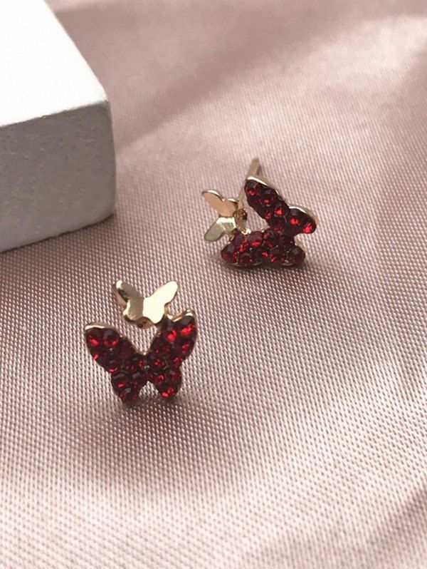 

Rhinestone Butterfly Stud Small Earrings, Red