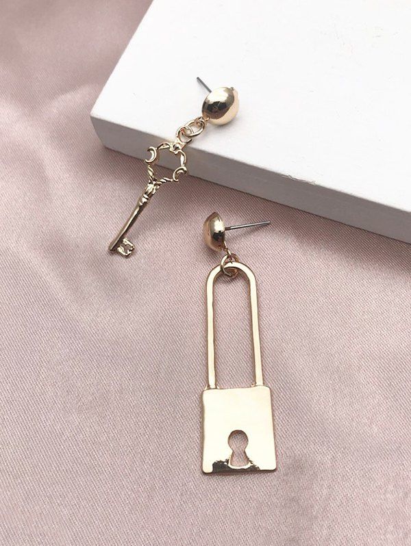 

Hollow Lock Key Stud Drop Earrings, Golden