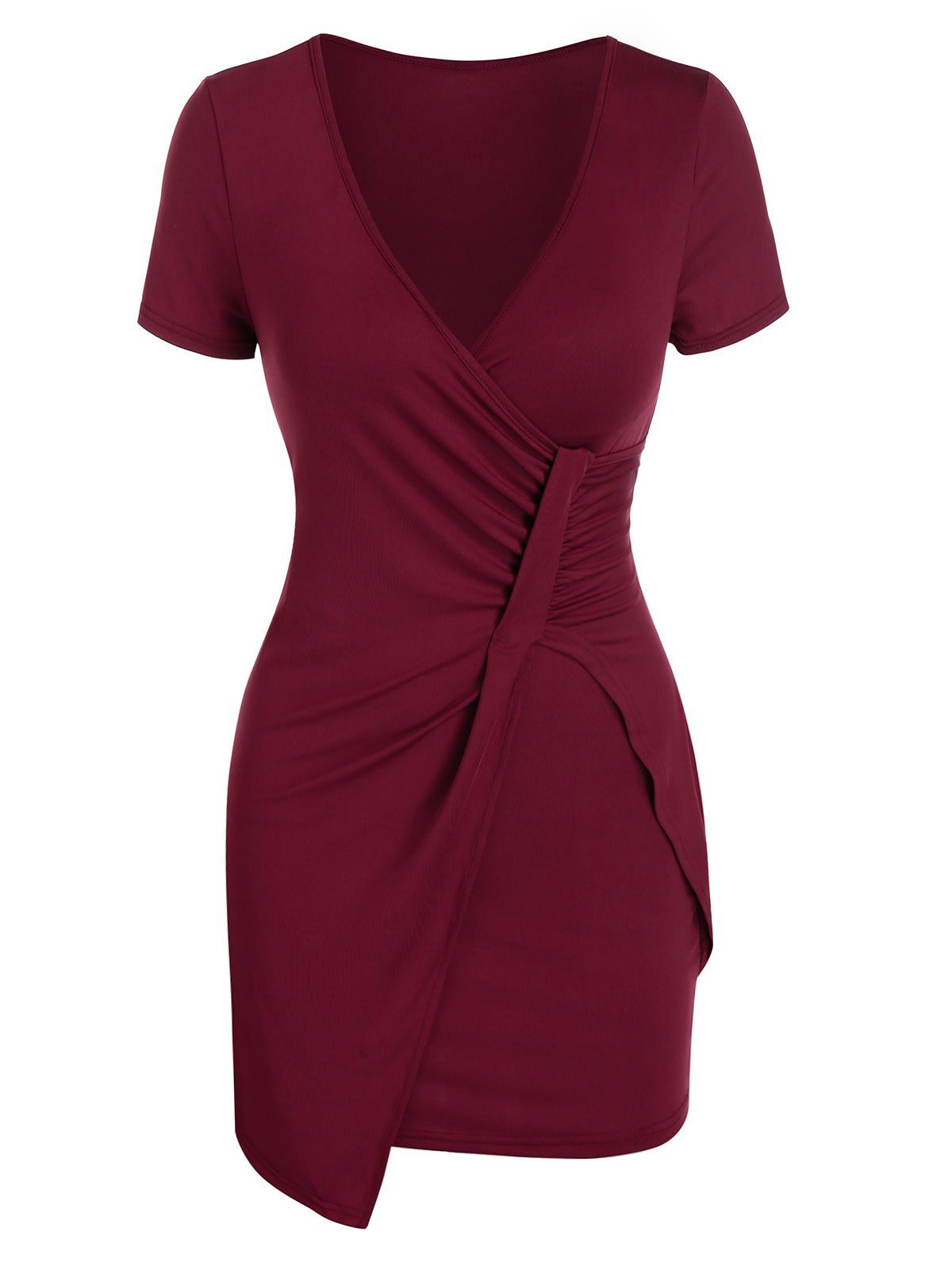 

Ruched Asymmetric Sheath Dress, Red wine