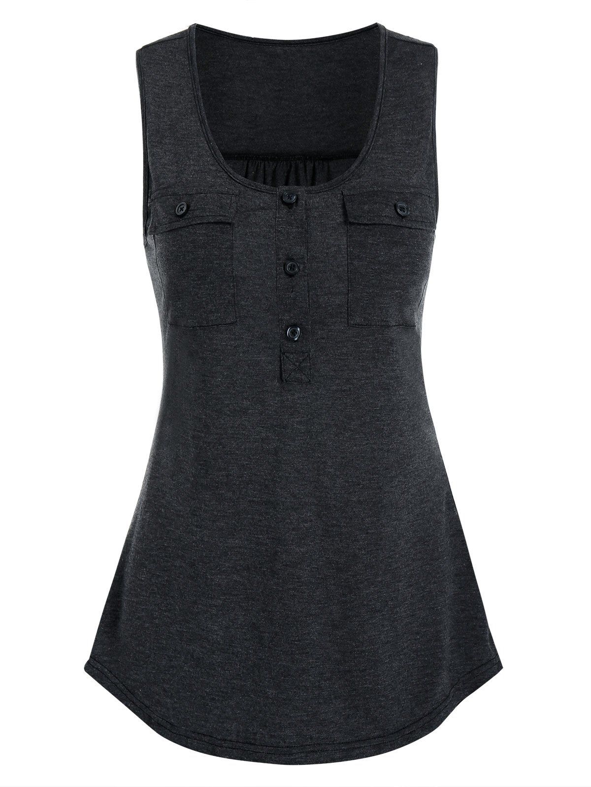 

Double Pockets Henley Tank Top, Carbon gray