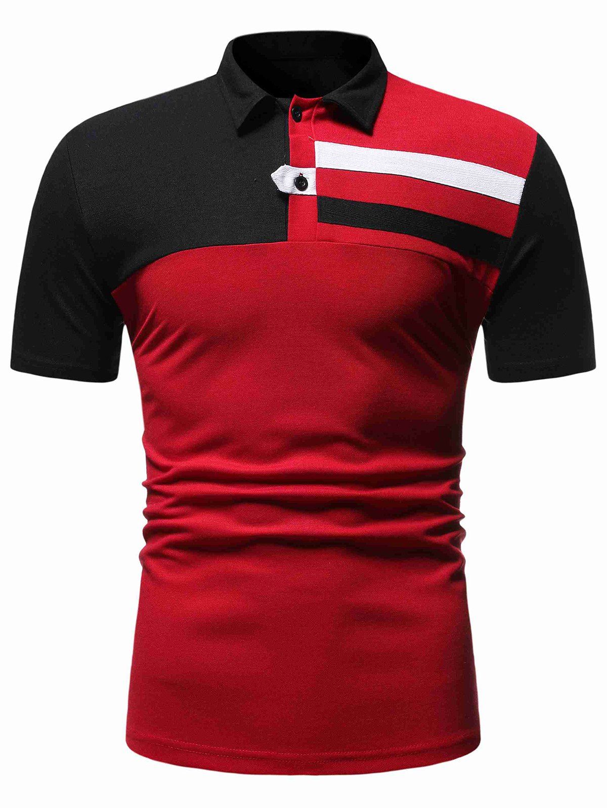 

Colorblock Panel Turn-down Collar T-shirt, Red