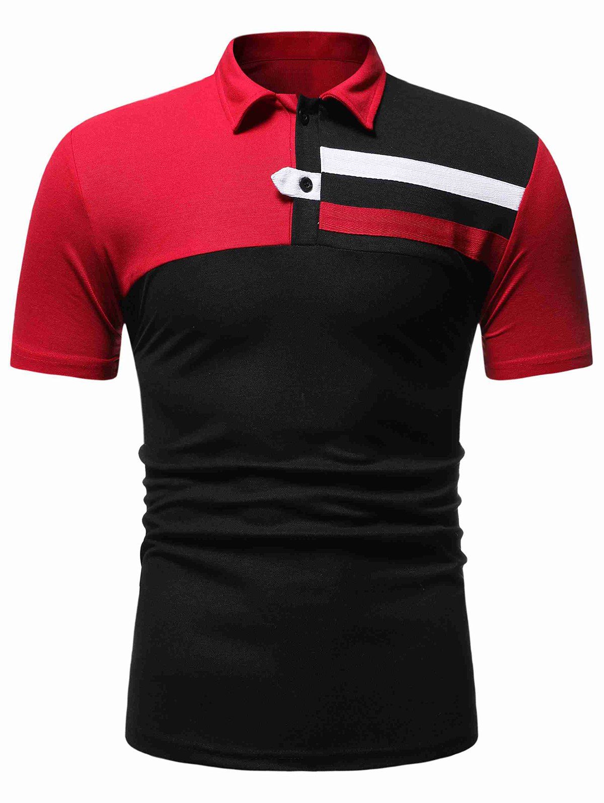 

Colorblock Panel Turn-down Collar T-shirt, Black