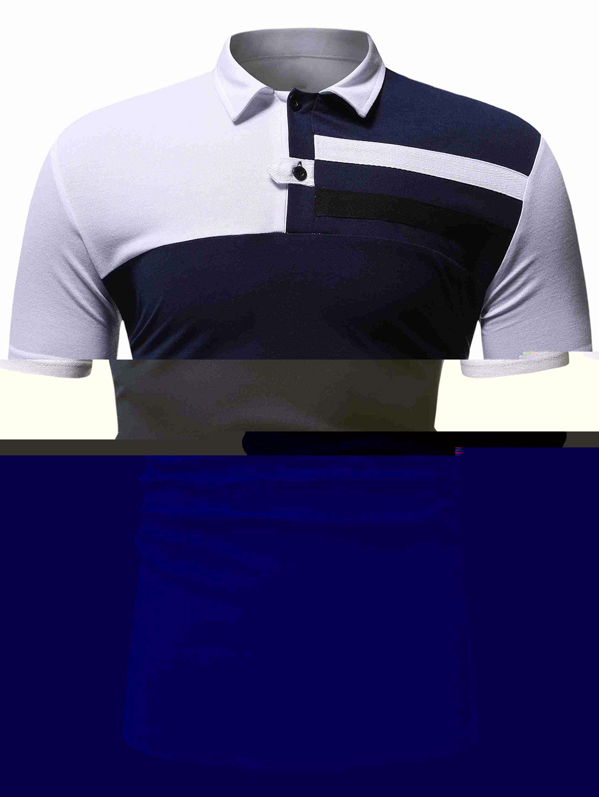 

Colorblock Panel Turn-down Collar T-shirt, Blue