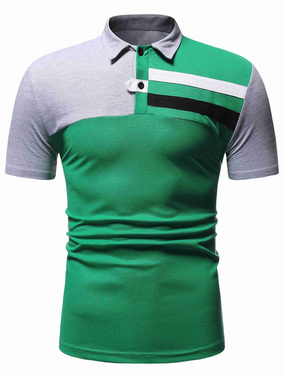 

Colorblock Panel Turn-down Collar T-shirt, Green