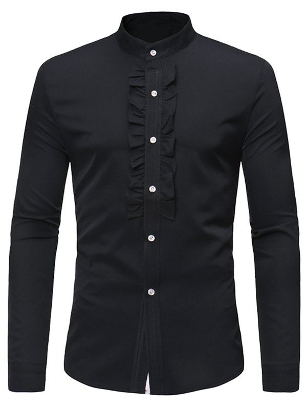 

Ruffle Embellished Long Sleeve Shirt, Black