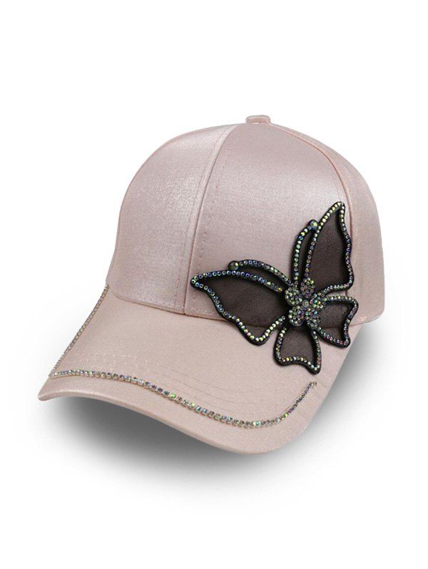 

Butterfly Rhinestone Satin Baseball Cap, Light pink