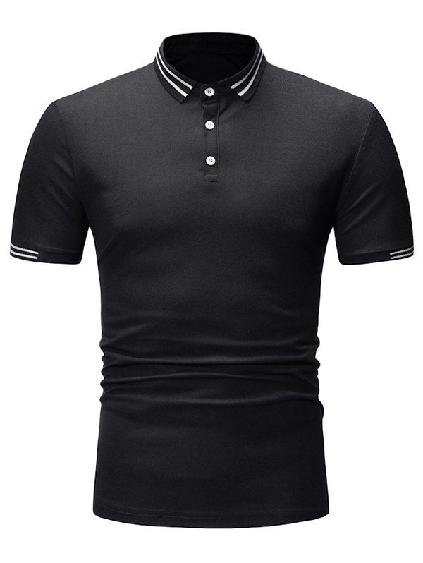 

Striped Print Turn-down Collar T-shirt, Black