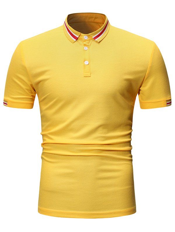 

Striped Print Turn-down Collar T-shirt, Yellow